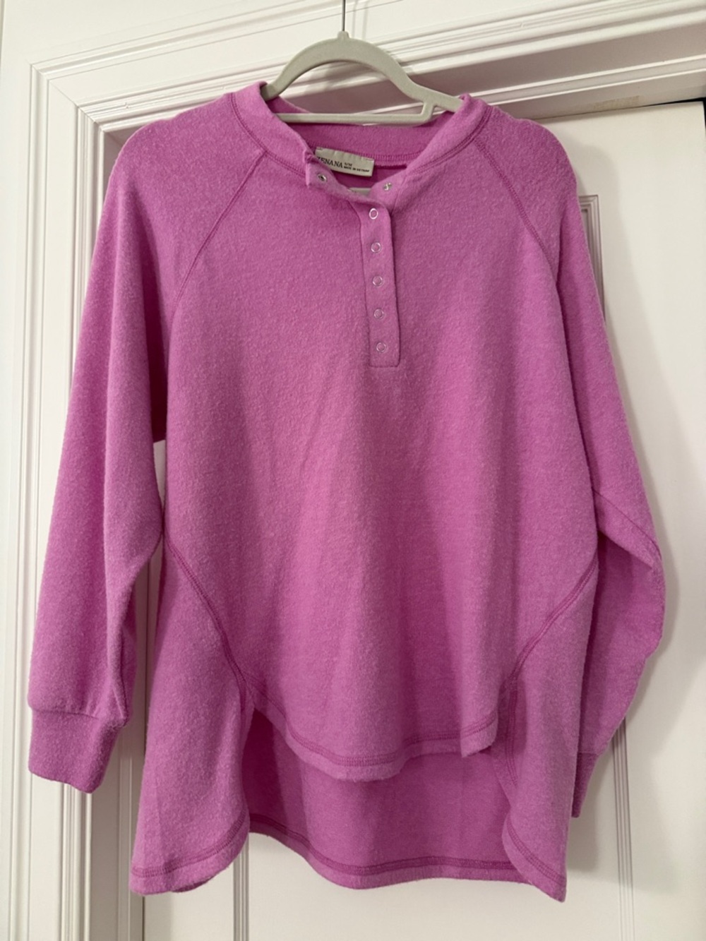 Zenana Outfitters Pink Henley Pullover with Hi Lo Hemline